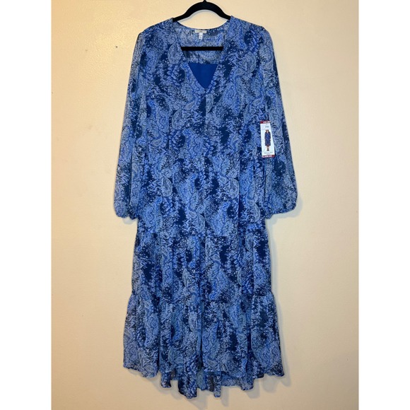 Joie Printed Maxi Dress Blue Paisley V Neck Tiered Long Sleeve Extra Large - threedaughtersproperties.com Joie Printed Maxi Dress Blue Paisley V Neck Tiered Long Sleeve Extra Large - threedaughtersproperties.com